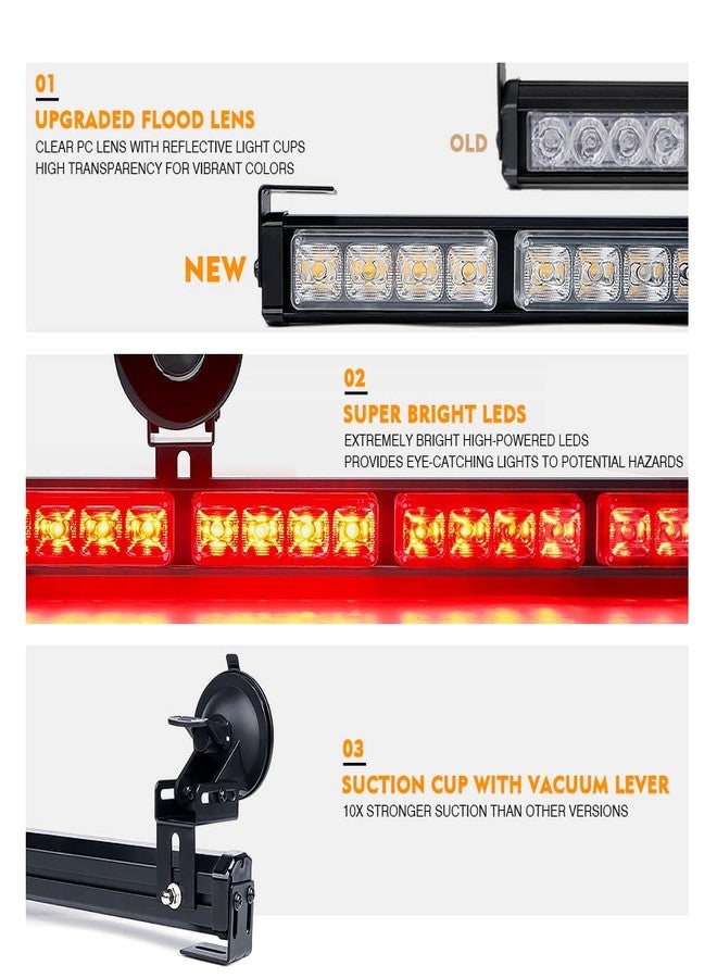 Xprite شريط إضاءة LED وامض من Xprite بطول 31.5 بوصة، مزود بـ 21 نمطًا للوميض، مع قاعدة تثبيت شفط، شريط إضاءة تحذيرية للطوارئ يُثبت على الزجاج الأمامي لسيارات الإطفاء والإسعاف والشاحنات وسيارات الدفع الرباعي - أبيض وأحمر - Image 2